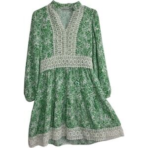 Floyd Green Floral Lace Trim Dress Lace Detail Size S cruise
